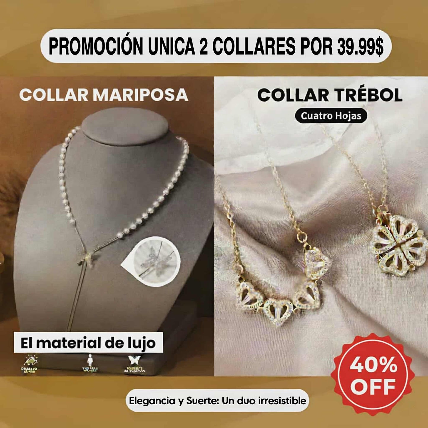 ⭐ COMBO DUO DE LA FORTUNA: Collar Trébol de la Suerte + el Collar Mariposa de la Libertad ⭐