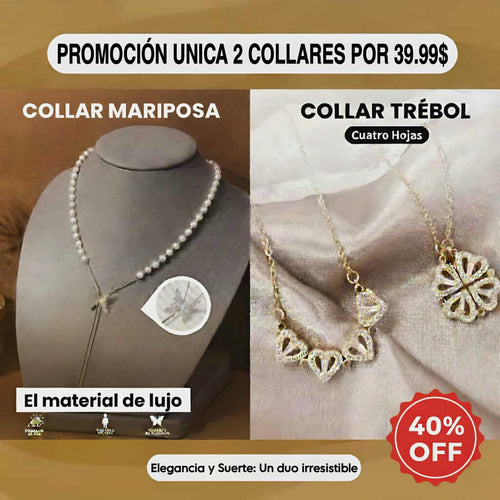 ⭐ COMBO DUO DE LA FORTUNA: Collar Trébol de la Suerte + el Collar Mariposa de la Libertad ⭐