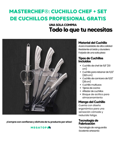 MasterChef: Cuchillo CHEF + GRATIS SET DE 7 PIEZAS